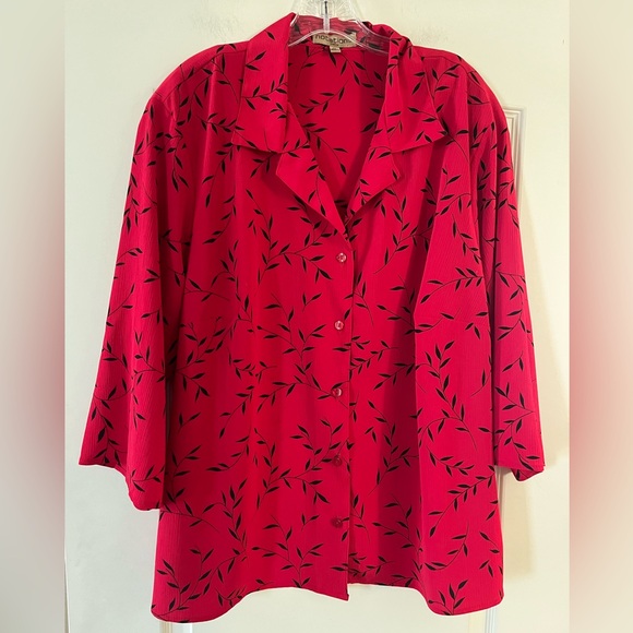 Notations Woman Tops - Notations Red Leaf Print Button Down Blouse Women’s Size 3X